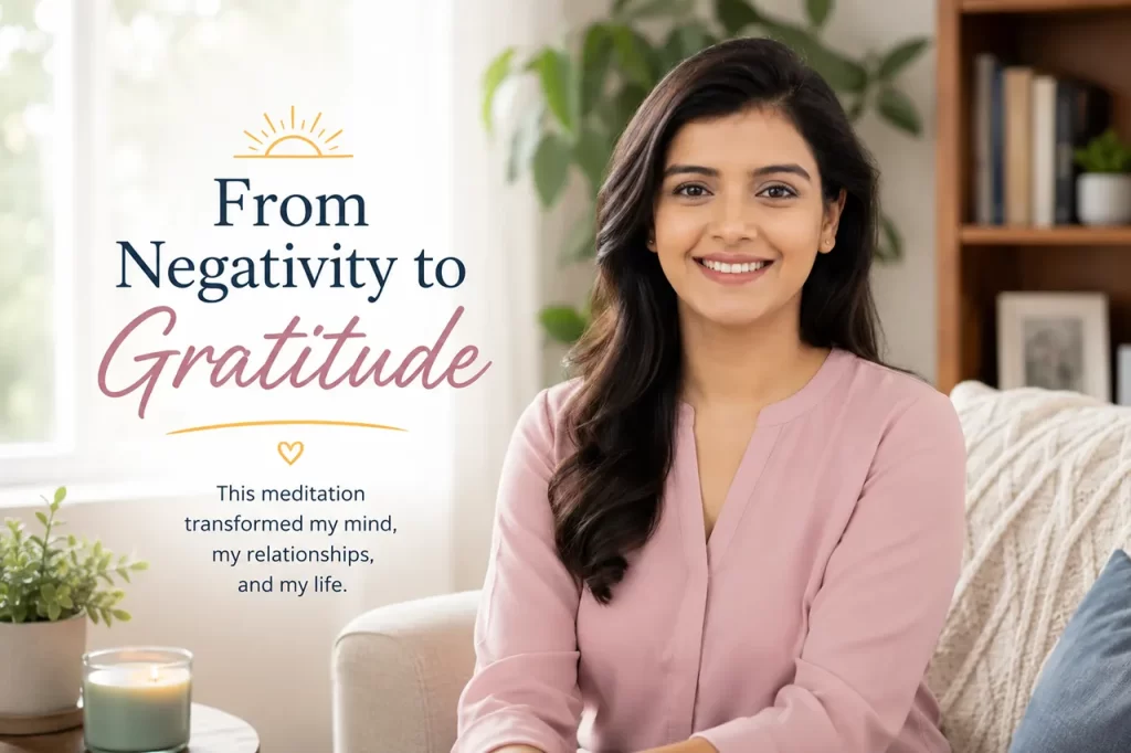 Woman transforming negativity into gratitude and inner peace through Master Woo Myung meditation at Santa Clara Meditation