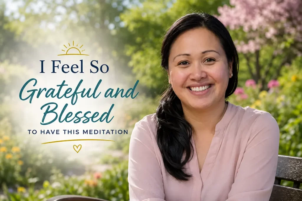Woman finding gratitude peace emotional well being and connection through Master Woo Myung meditation at Santa Clara Meditation