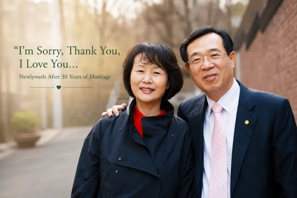 Married couple holding hands and smiling after healing their relationship through meditation improving communication gratitude understanding and family harmony