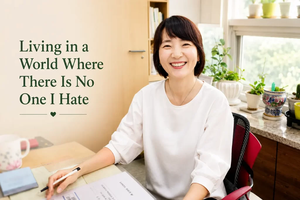 Woman meditating peacefully after overcoming anger depression family conflict fear of death and emotional stress through meditation and self reflection