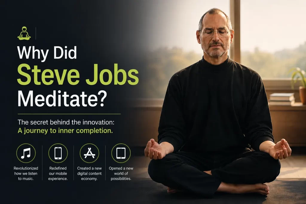 Steve Jobs silhouette meditating and finding inner completion with Santa Clara Meditation