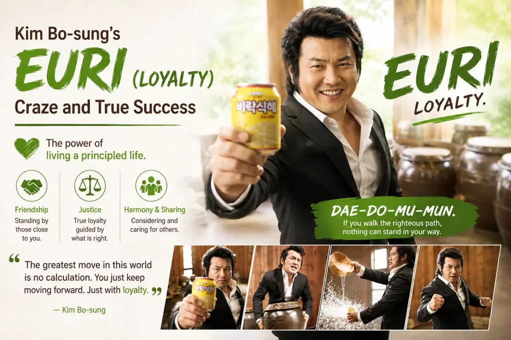 Actor Kim Bo-sung shouting Euri representing loyalty and true success in life