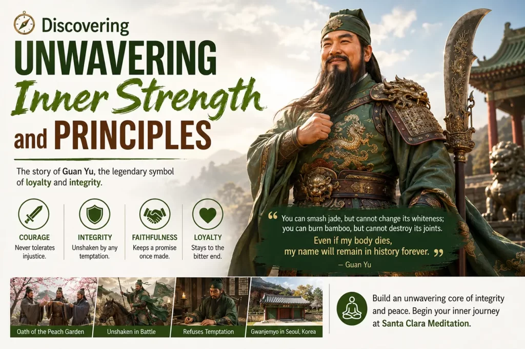 Statue of Guan Yu representing ultimate loyalty, integrity, and inner strength at Santa Clara Meditation