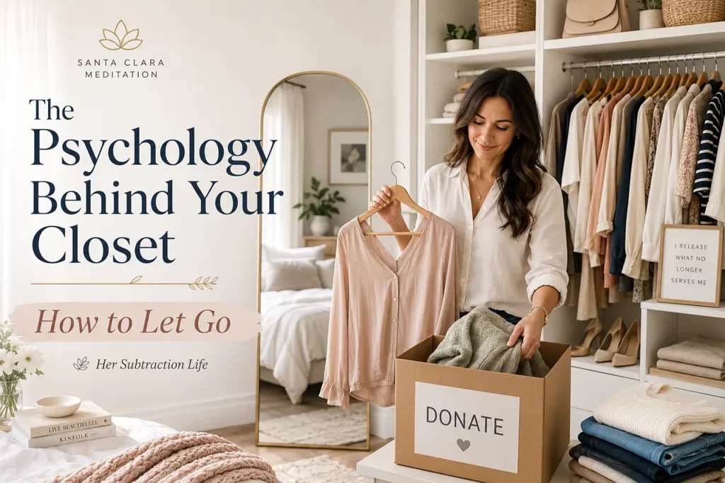A disorganized closet representing a cluttered mind, solved through subtraction and Santa Clara Meditation