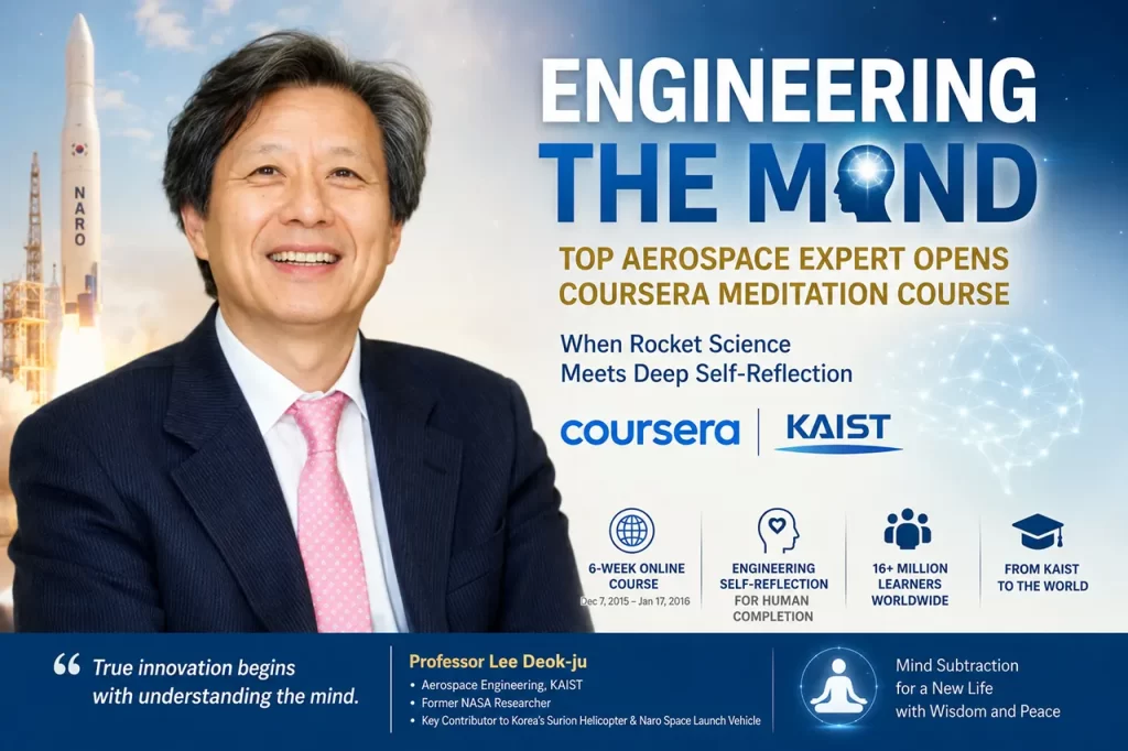 Professor Lee Deok-ju teaching the Engineering Self-Reflection meditation course on the Coursera platform
