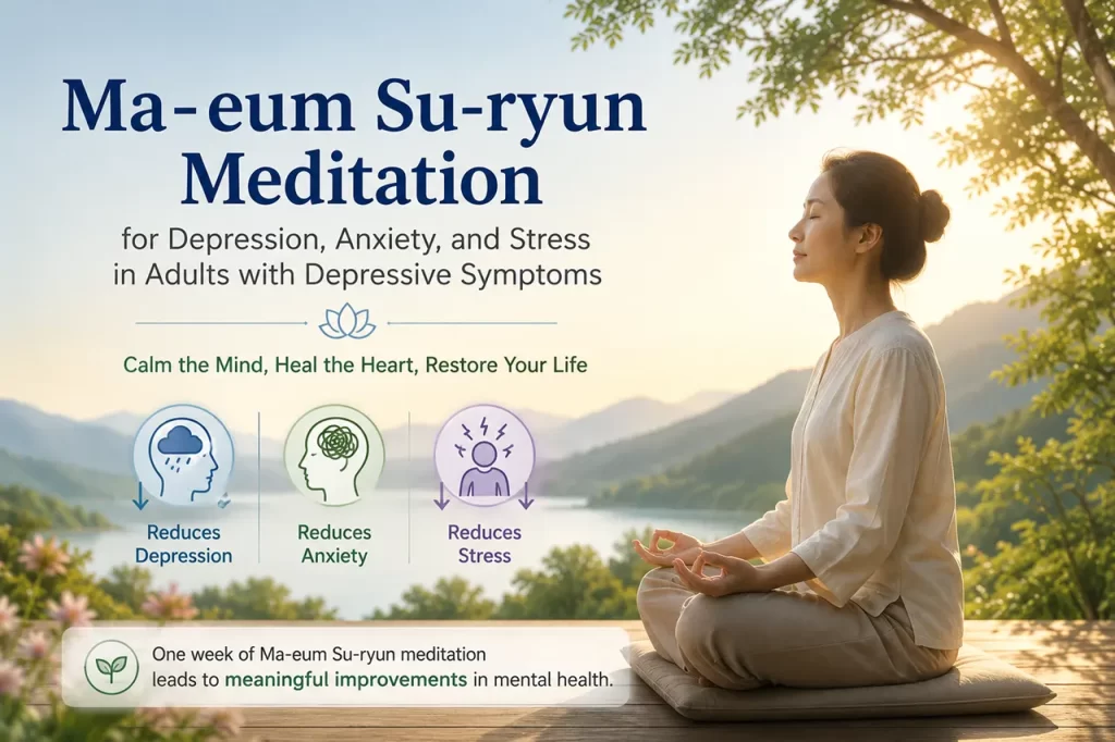 Adult experiencing relief from depression anxiety and stress through Ma-eum Su-ryun meditation