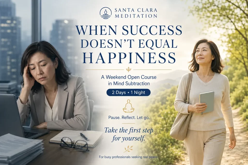 Group of people sitting together and meditating at a weekend Mind Subtraction Open Course retreat