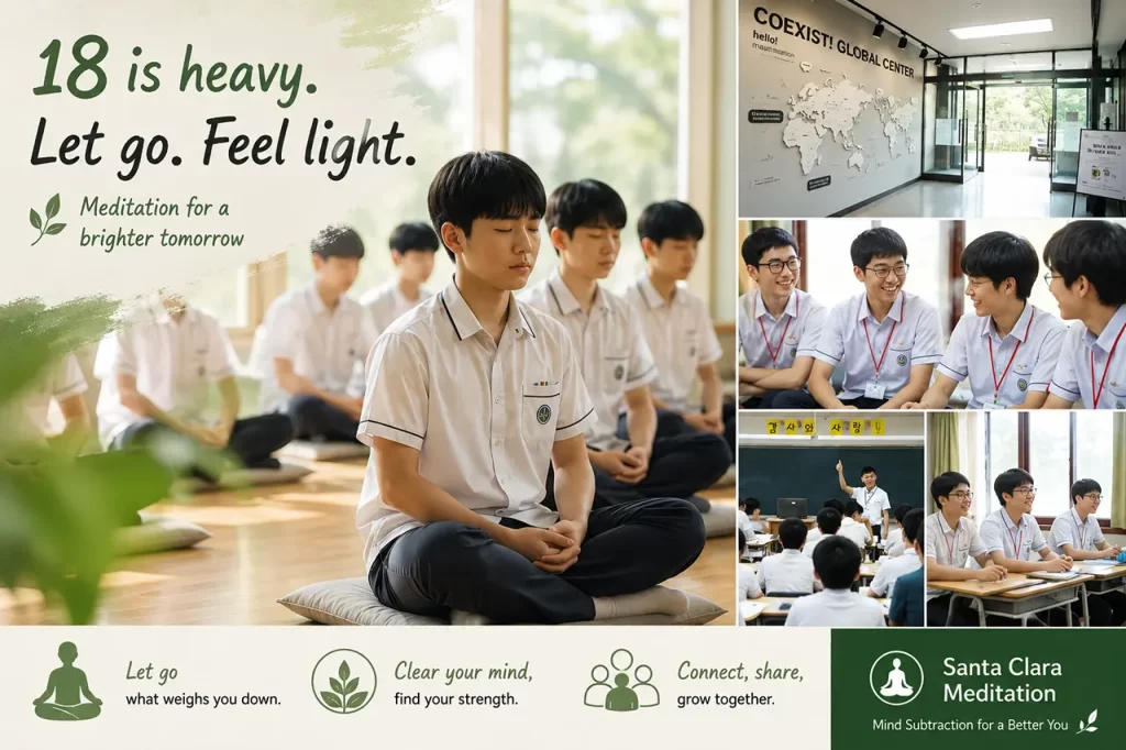 High school students meditating in a classroom to relieve exam stress and anxiety