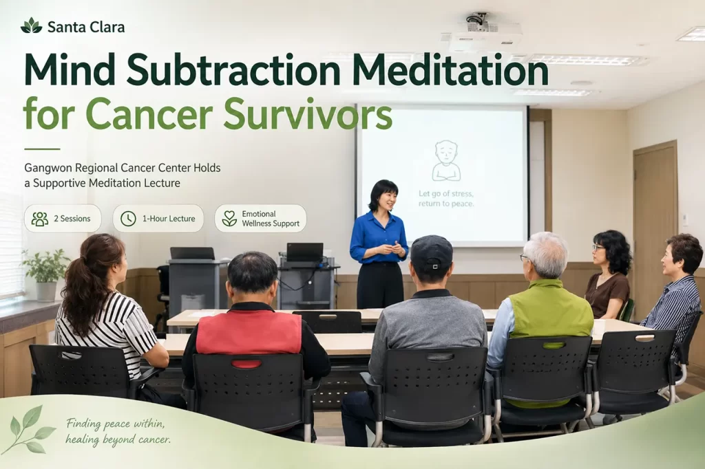 Cancer survivors participating in a peaceful Mind Subtraction meditation lecture to improve mental health