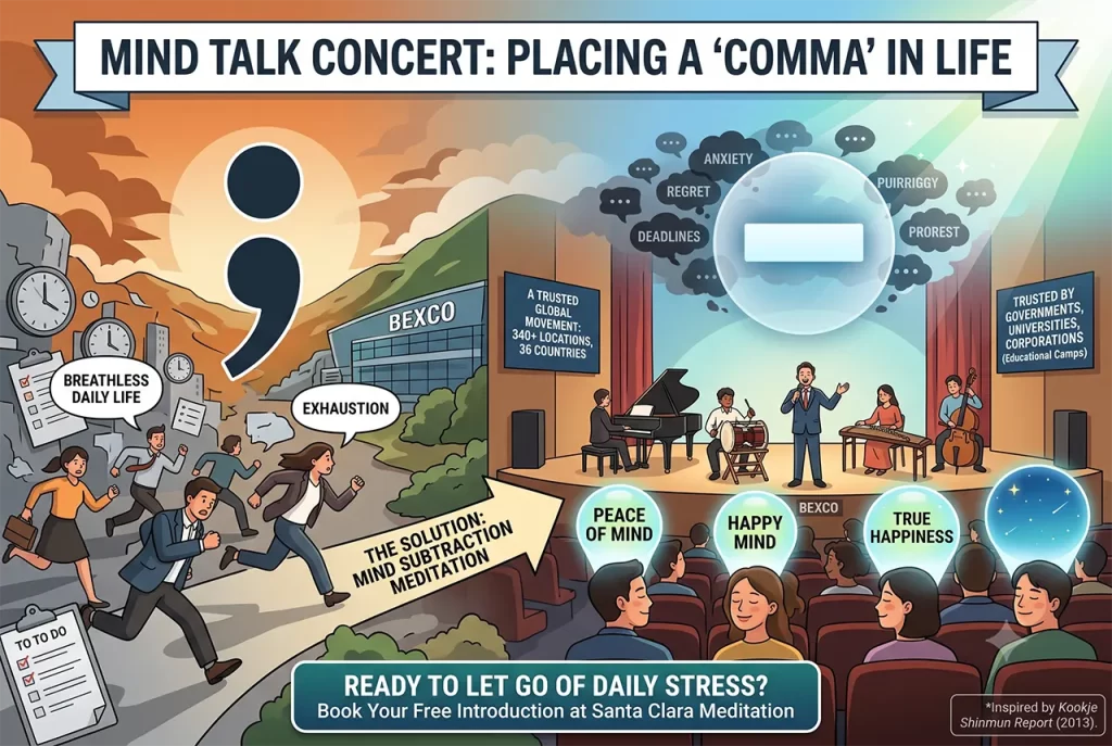 A peaceful individual placing a comma in their busy life through a globally trusted mind meditation practice