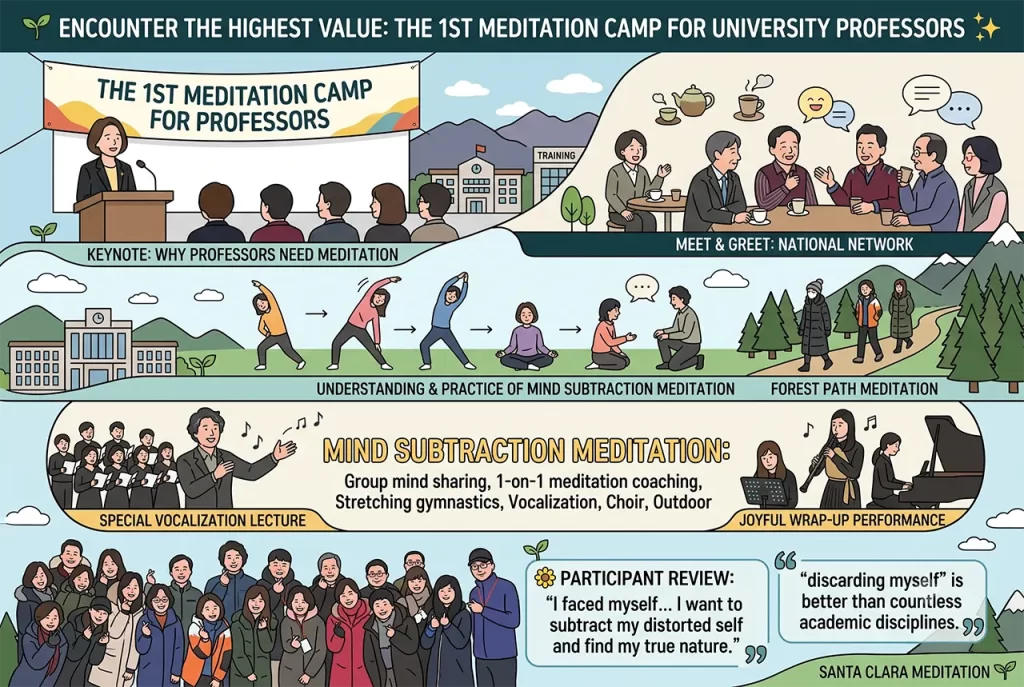 A professor speaking and sharing insights at the 1st Meditation Camp for University Professors