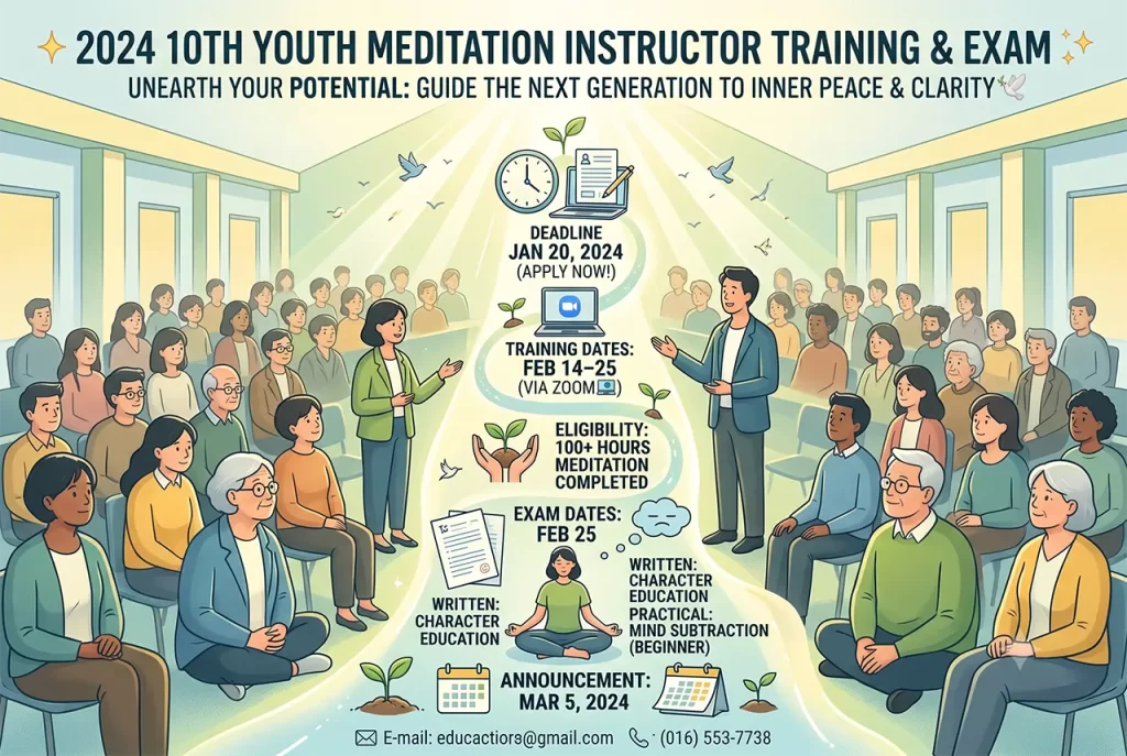 A peaceful instructor guiding a youth meditation class online