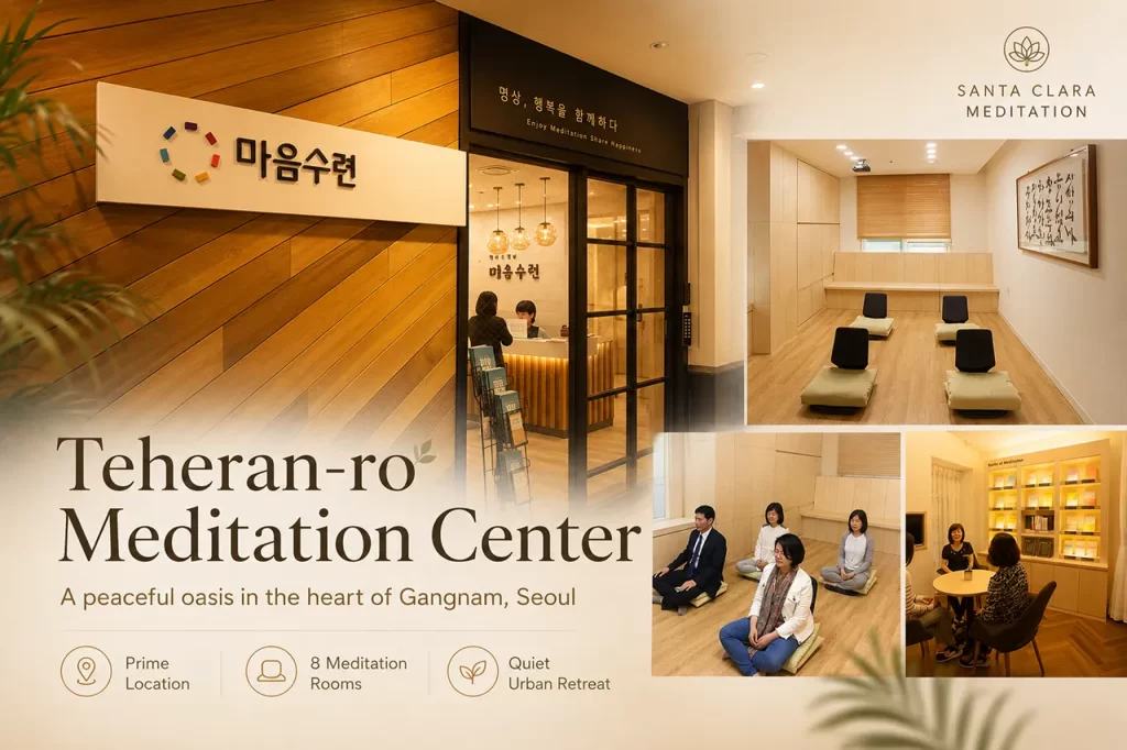 The peaceful and modern interior of the newly opened Ma-eum Su-ryun Meditation Center in Gangnam