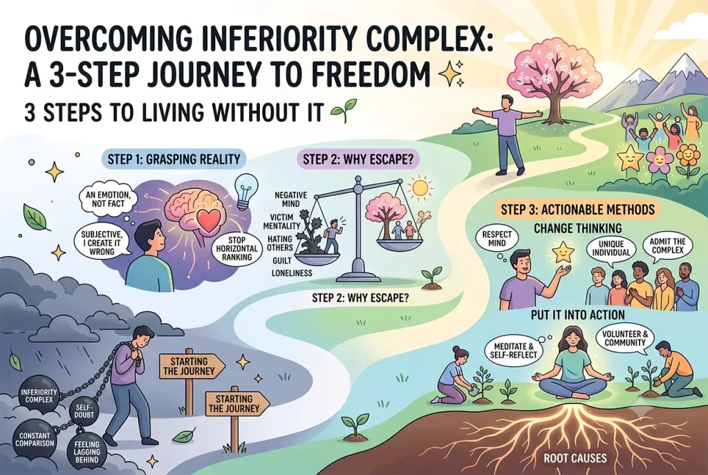 A confident and peaceful person who has successfully overcome their inferiority complex