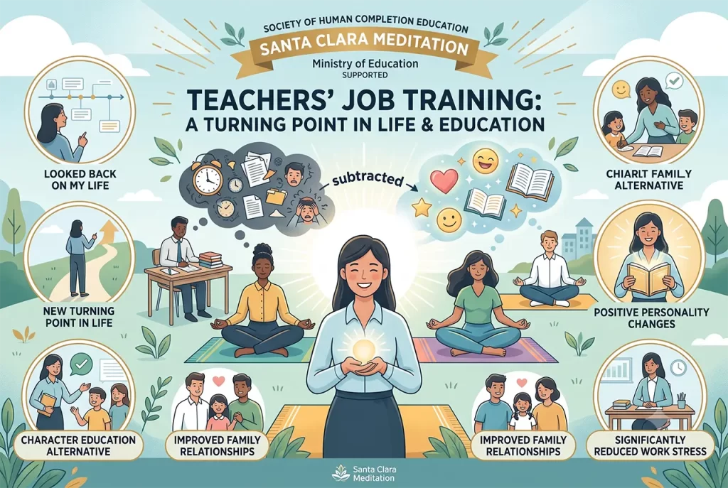 Educators participating in a meditation job training program to reduce stress and improve character education in schools