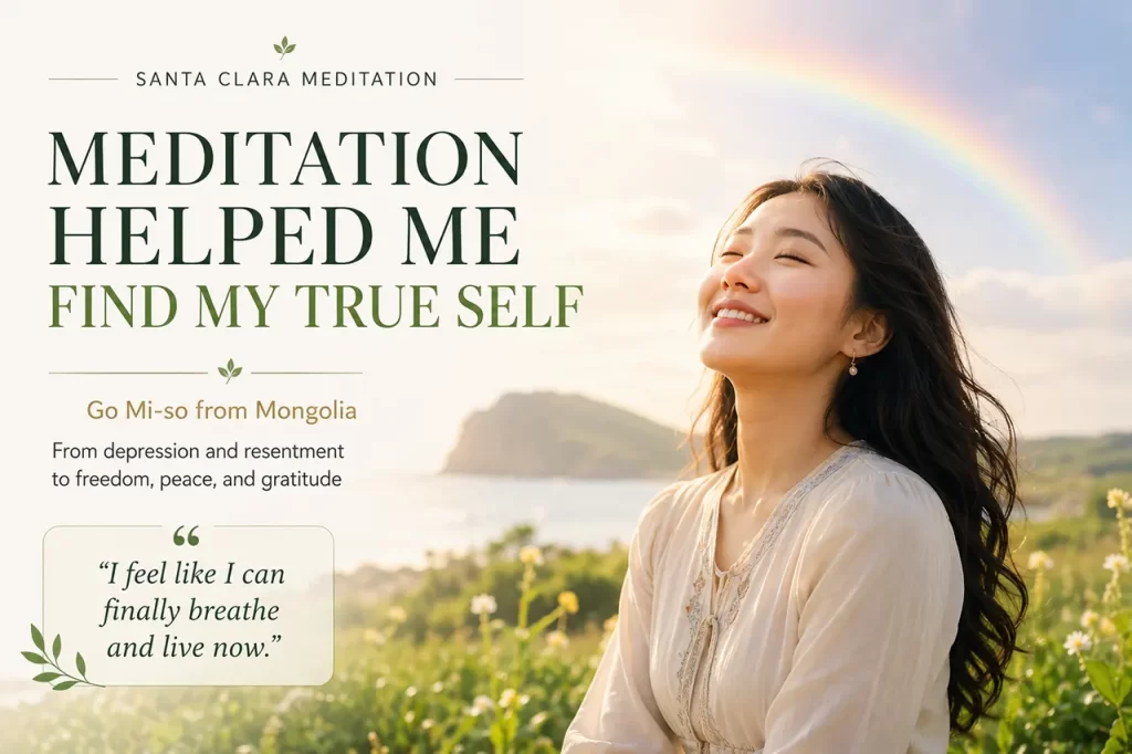 A peaceful Mongolian woman finding true freedom and her true self through mind subtraction meditation
