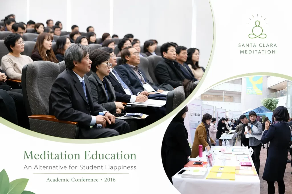 A packed academic conference discussing the introduction of mind-subtraction meditation for youth happiness and character education