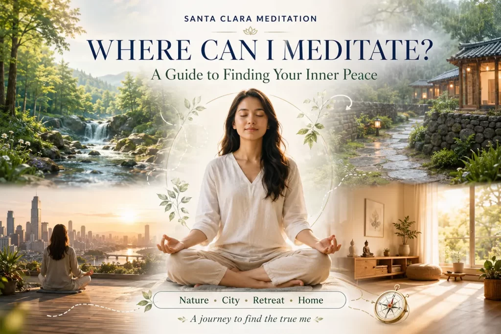 A person sitting peacefully in a lush forest experiencing a meditation journey in nature